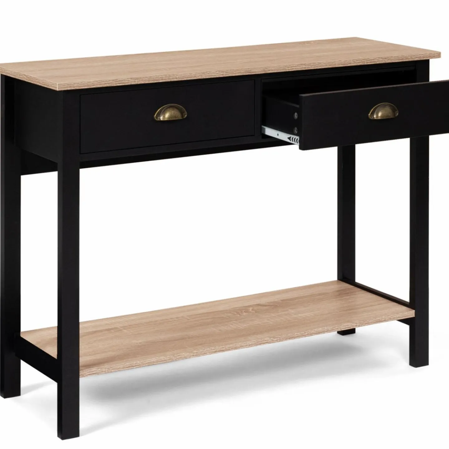 Console style campagne chic 2 tiroirs bois et noir*IDMarket Best