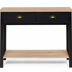 Console style campagne chic 2 tiroirs bois et noir*IDMarket Best