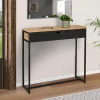 Console style industriel bois et métal 90 cm avec tiroir*IDMarket Online