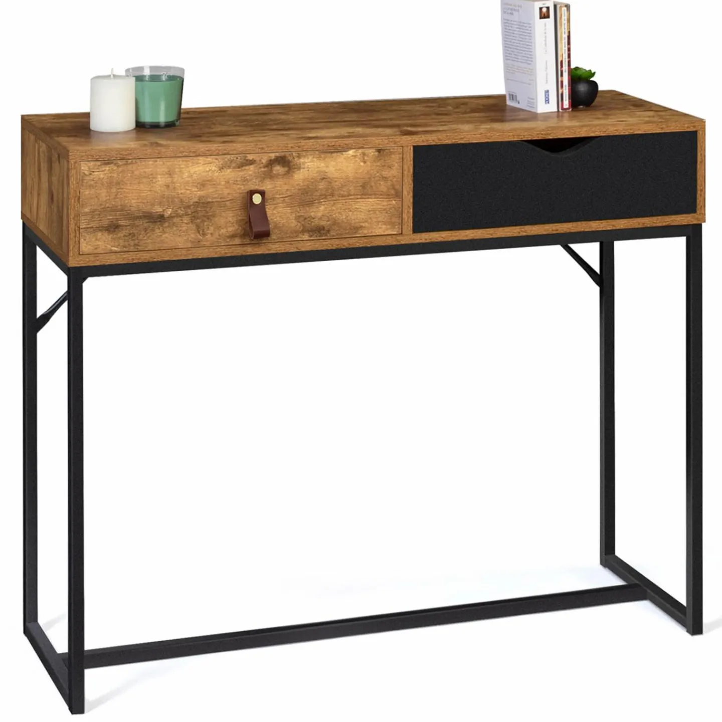 Console style industriel bois et métal 2 tiroirs*IDMarket Outlet