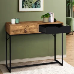 Console style industriel bois et métal 2 tiroirs*IDMarket Outlet