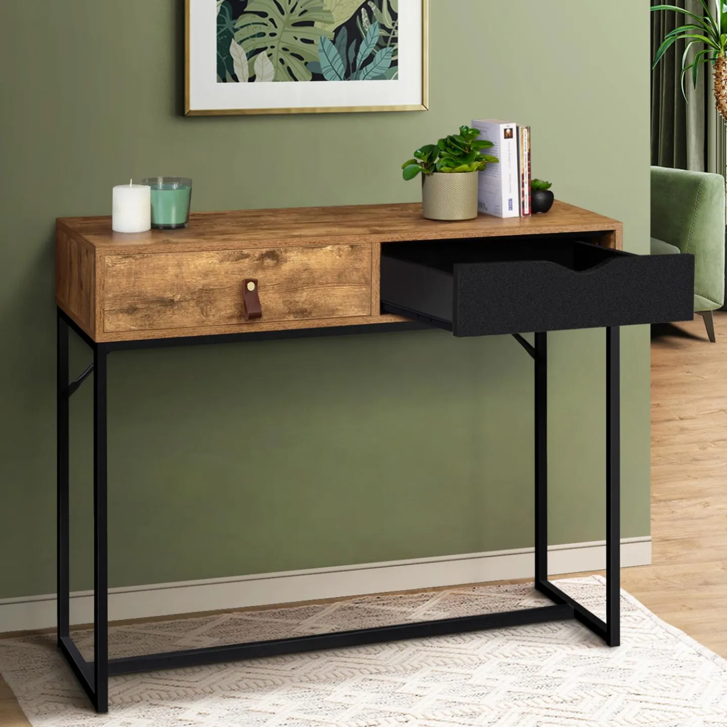 Console style industriel bois et métal 2 tiroirs*IDMarket Outlet