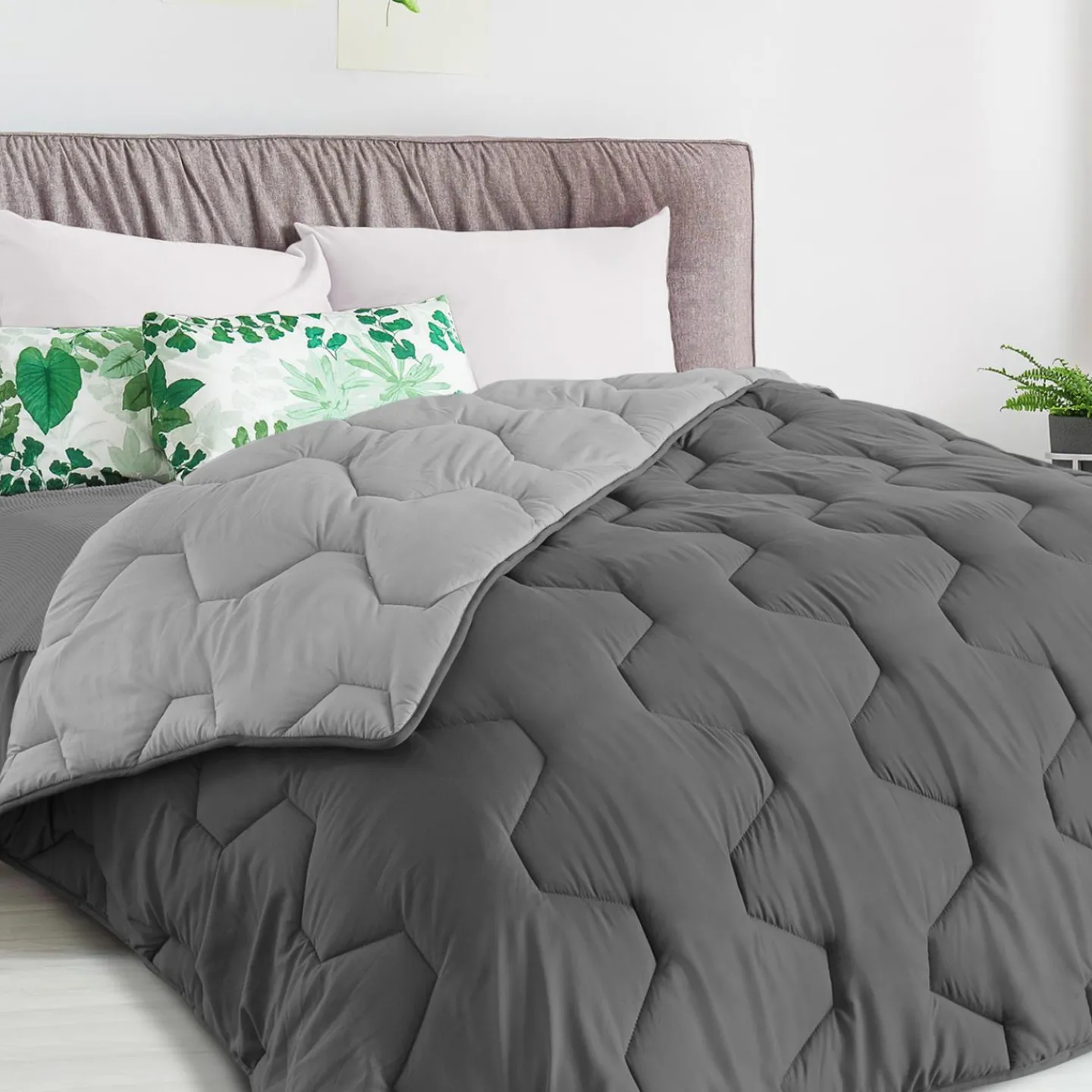 Couette bicolore 140x200 gris foncé et gris clair*IDMarket Best