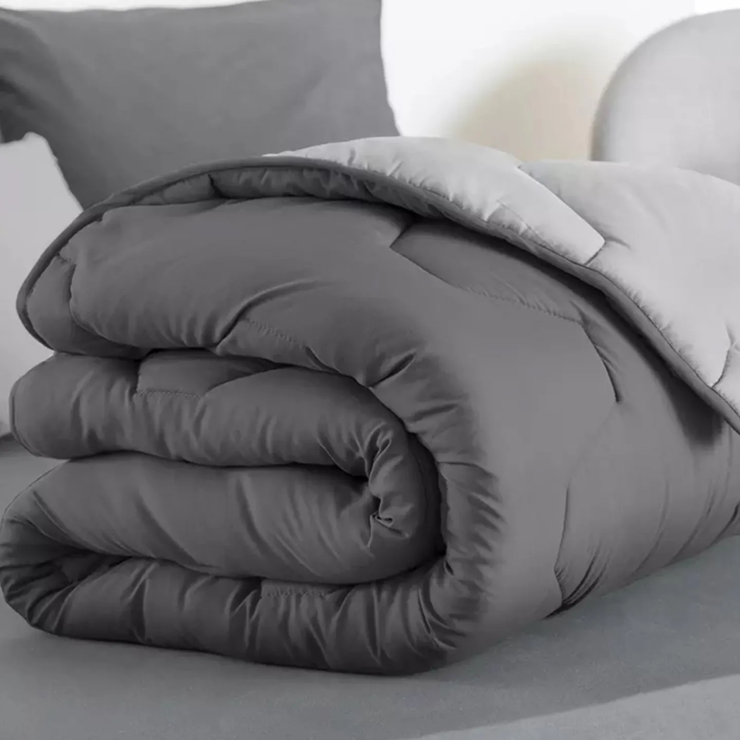 Couette bicolore 140x200 gris foncé et gris clair*IDMarket Best