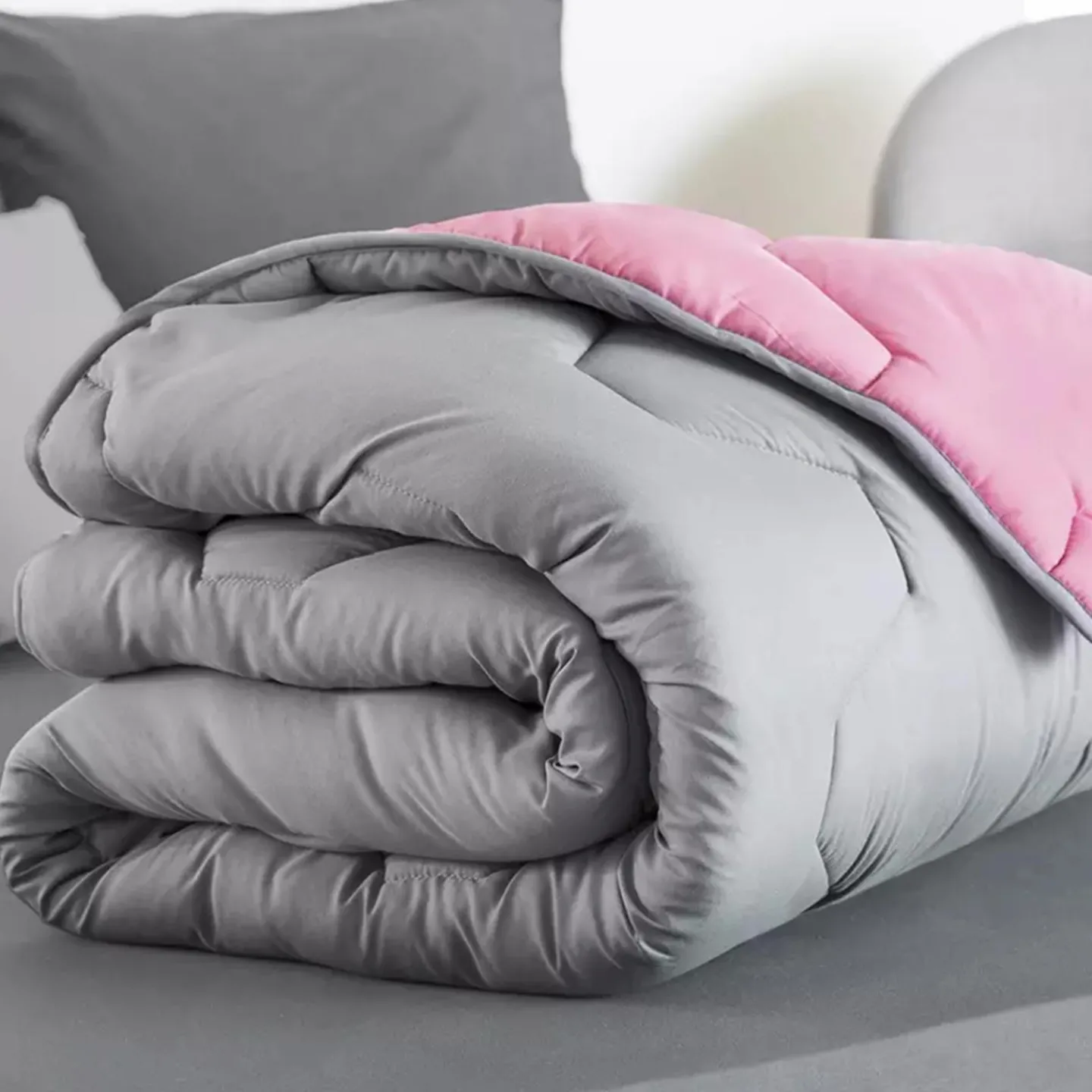 Couette bicolore 220x240 rose et grise*IDMarket Clearance