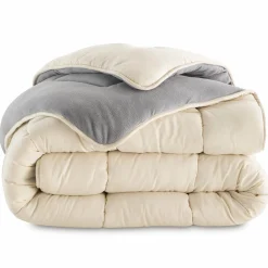 Couette polaire biface 200x200 cm gris et crème 400 gr*IDMarket
