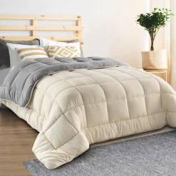 Couette polaire biface 140x200 gris et crème*IDMarket Online