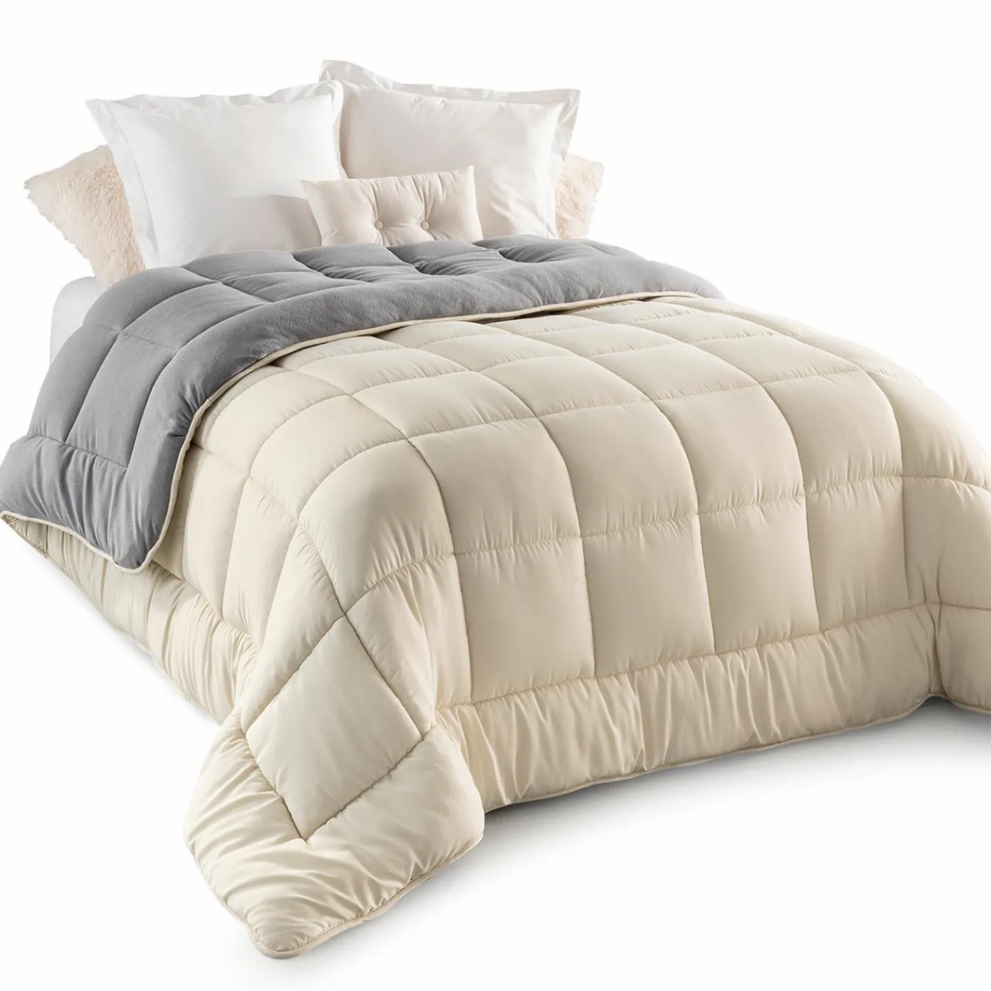 Couette polaire biface 140x200 gris et crème*IDMarket Online