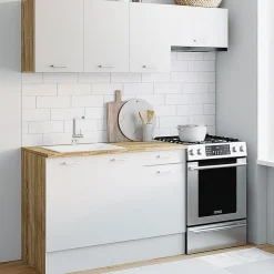 Cuisine complète 180 cm avec plan de travail bois et blanc*IDMarket Sale