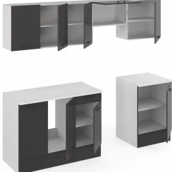 Cuisine complète 240 cm avec plan de travail blanc et gris*IDMarket Best