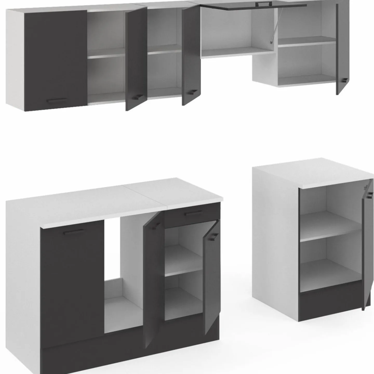 Cuisine complète 240 cm avec plan de travail blanc et gris*IDMarket Best