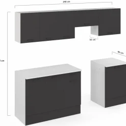 Cuisine complète 240 cm avec plan de travail blanc et gris*IDMarket Best