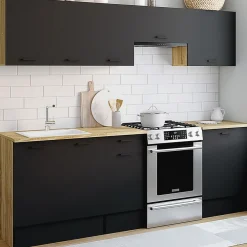 Cuisine complète 240 cm avec plan de travail bois et noir*IDMarket Hot