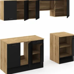 Cuisine complète 240 cm avec plan de travail bois et noir*IDMarket Hot