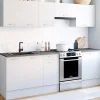 Cuisine complète 240 cm avec plan de travail bois blanc et plateaux effet béton*IDMarket Discount