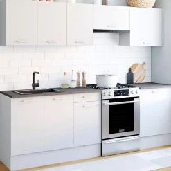 Cuisine complète 240 cm avec plan de travail bois blanc et plateaux effet béton*IDMarket Discount