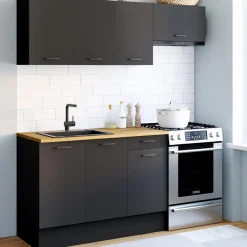 Cuisine complète 180 cm avec plan de travail bois et noir*IDMarket Best