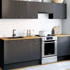 Cuisine complète 240 cm avec plan de travail bois et noir*IDMarket Outlet