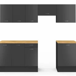 Cuisine complète 240 cm avec plan de travail bois et noir*IDMarket Outlet