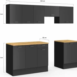 Cuisine complète 240 cm avec plan de travail bois et noir*IDMarket Outlet