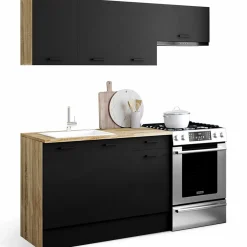 Cuisine complète 180 cm avec plan de travail bois et noir*IDMarket Clearance