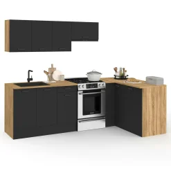 Cuisine d'angle complète bois et noir 400 cm 7 éléments*IDMarket New