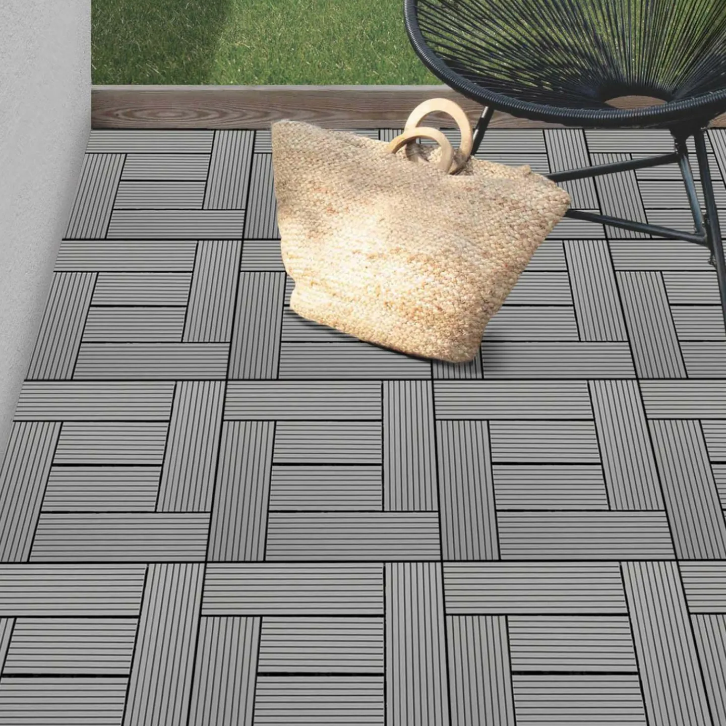 Dalles de terrasse mosaïques clipsables bois composite gris 30 x 30 cm*IDMarket