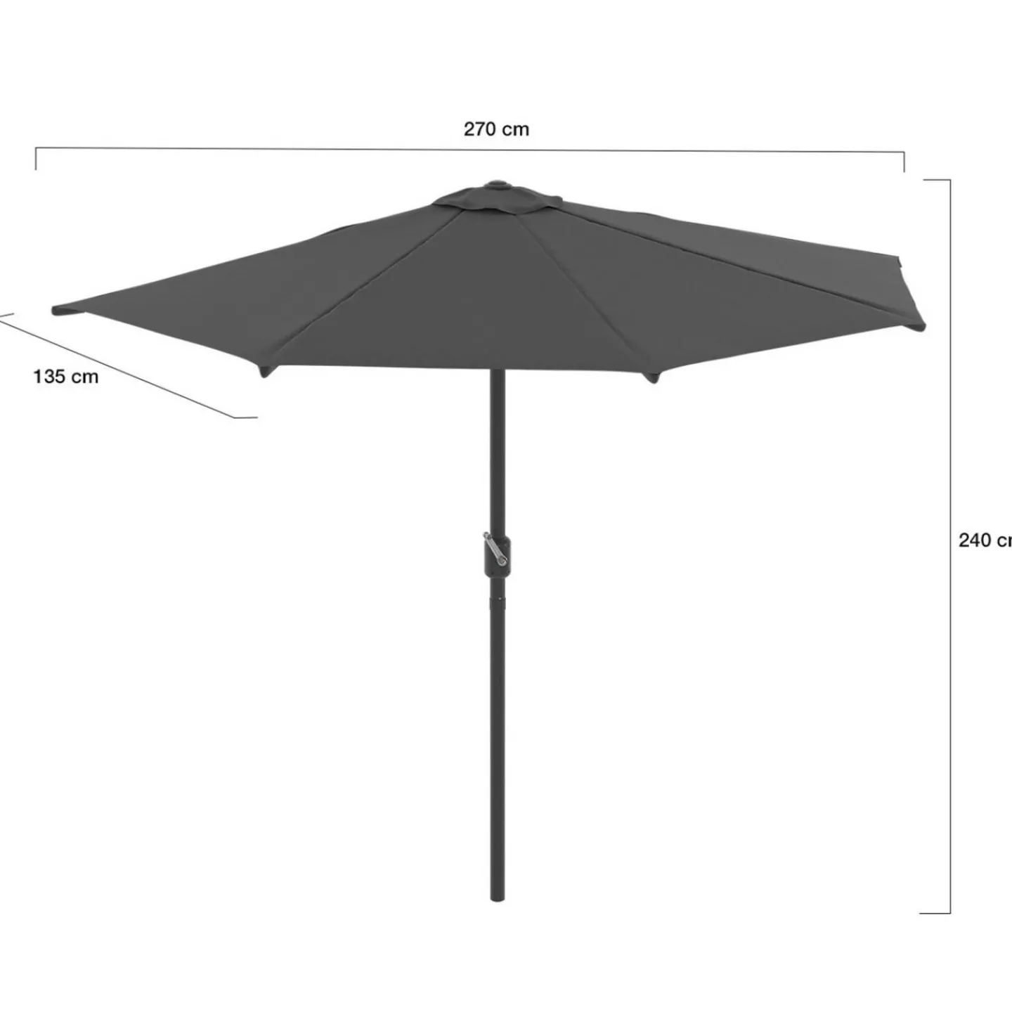 Demi parasol de balcon plage CORTE gris 2,7x1,35 M avec housse*IDMarket Online