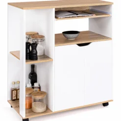 Desserte à roulettes bois blanc et plateaux façon hêtre 76 cm*IDMarket Outlet