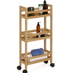 Desserte bambou sur roulettes 3 niveaux*IDMarket New