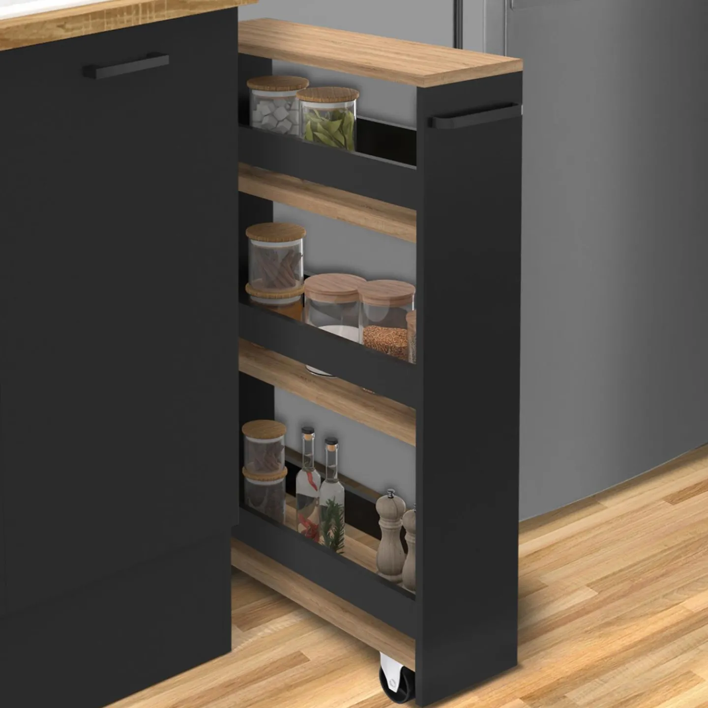 Desserte de cuisine avec chariot de rangement à étages*IDMarket