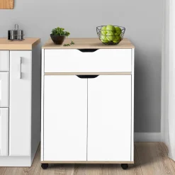 Desserte de cuisine bois blanc avec 1 grand placard + 1 tiroir*IDMarket Outlet