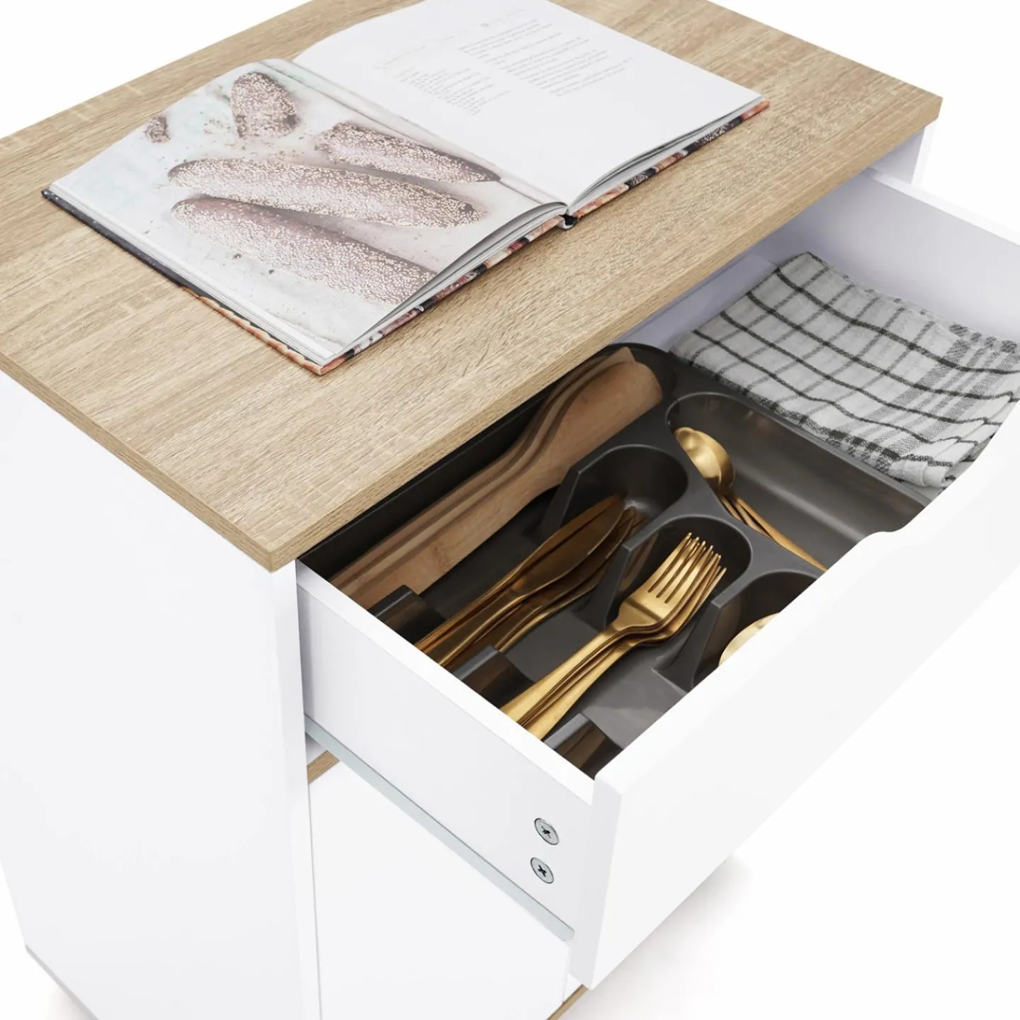 Desserte de cuisine bois blanc avec 1 grand placard + 1 tiroir*IDMarket Outlet