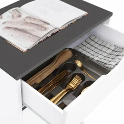 Desserte de cuisine bois blanc et plateaux gris*IDMarket