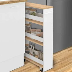 Desserte de cuisine gain de place blanc et façon hêtre*IDMarket New