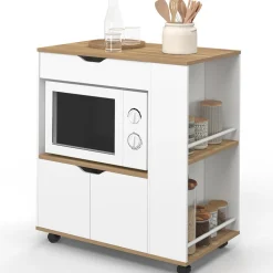 Desserte micro-onde placard tiroir épices blanc*IDMarket Online