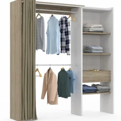 Dressing blanc et bois extensible grande capacité de rangement*IDMarket Hot