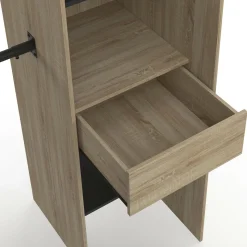 Dressing d'angle extensible bois effet hêtre avec 4 penderies + 12 étagères + 3 tiroirs et rideaux noirs*IDMarket Clearance