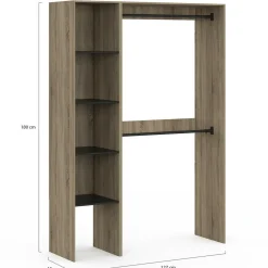Dressing d'angle modulable L. 90 / 127 cm double penderie + étagères bois et noir*IDMarket Online