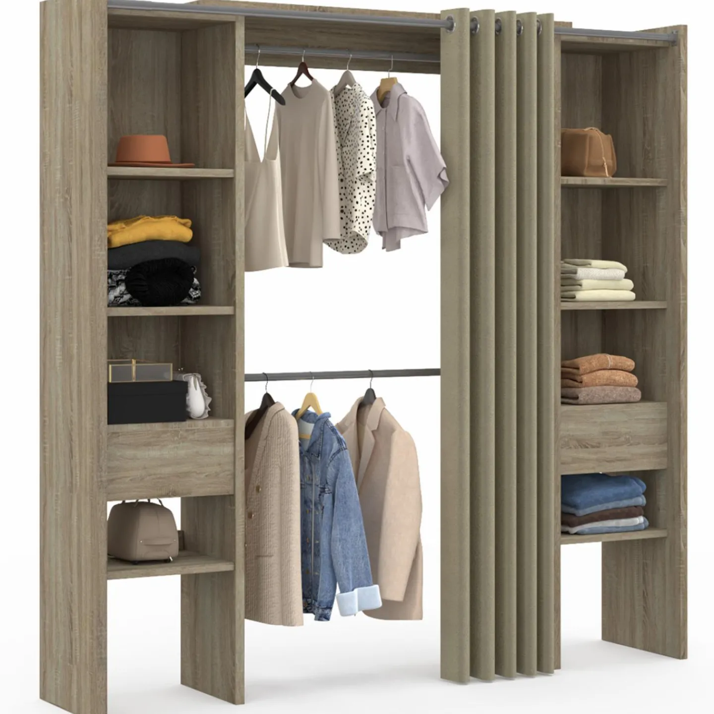 Dressing double extensible en bois 120/180 x 180 cm*IDMarket New