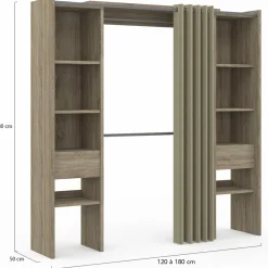 Dressing double extensible en bois 120/180 x 180 cm*IDMarket New