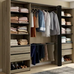 Dressing double XXL 220 cm hêtre avec porte pantalons + étagères + tiroirs + rangements à chaussures et noir*IDMarket Sale