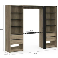 Dressing double XXL 220 cm hêtre avec porte pantalons + étagères + tiroirs + rangements à chaussures et noir*IDMarket Sale