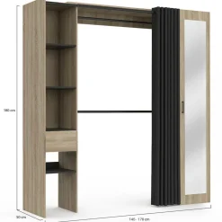 Dressing extensible avec double penderie et rideau noir*IDMarket Best