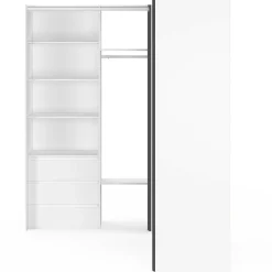 Dressing extensible d'angle 200 x 150 x 180 cm blanc avec penderies + tiroirs + étagères + rideaux gris*IDMarket New