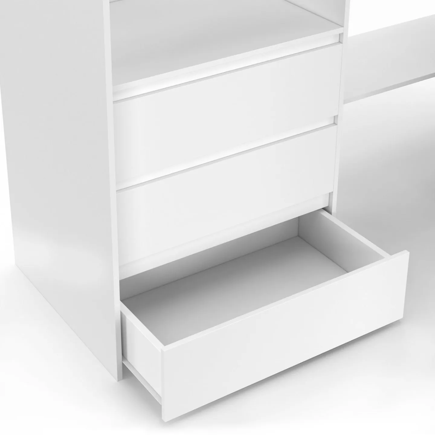 Dressing extensible d'angle 200 x 150 x 180 cm blanc avec penderies + tiroirs + étagères + rideaux gris*IDMarket New