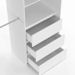 Dressing extensible de 120/170 x 50 x 180 cm blanc avec 3 tiroirs, des étagères et 2 penderies*IDMarket Discount