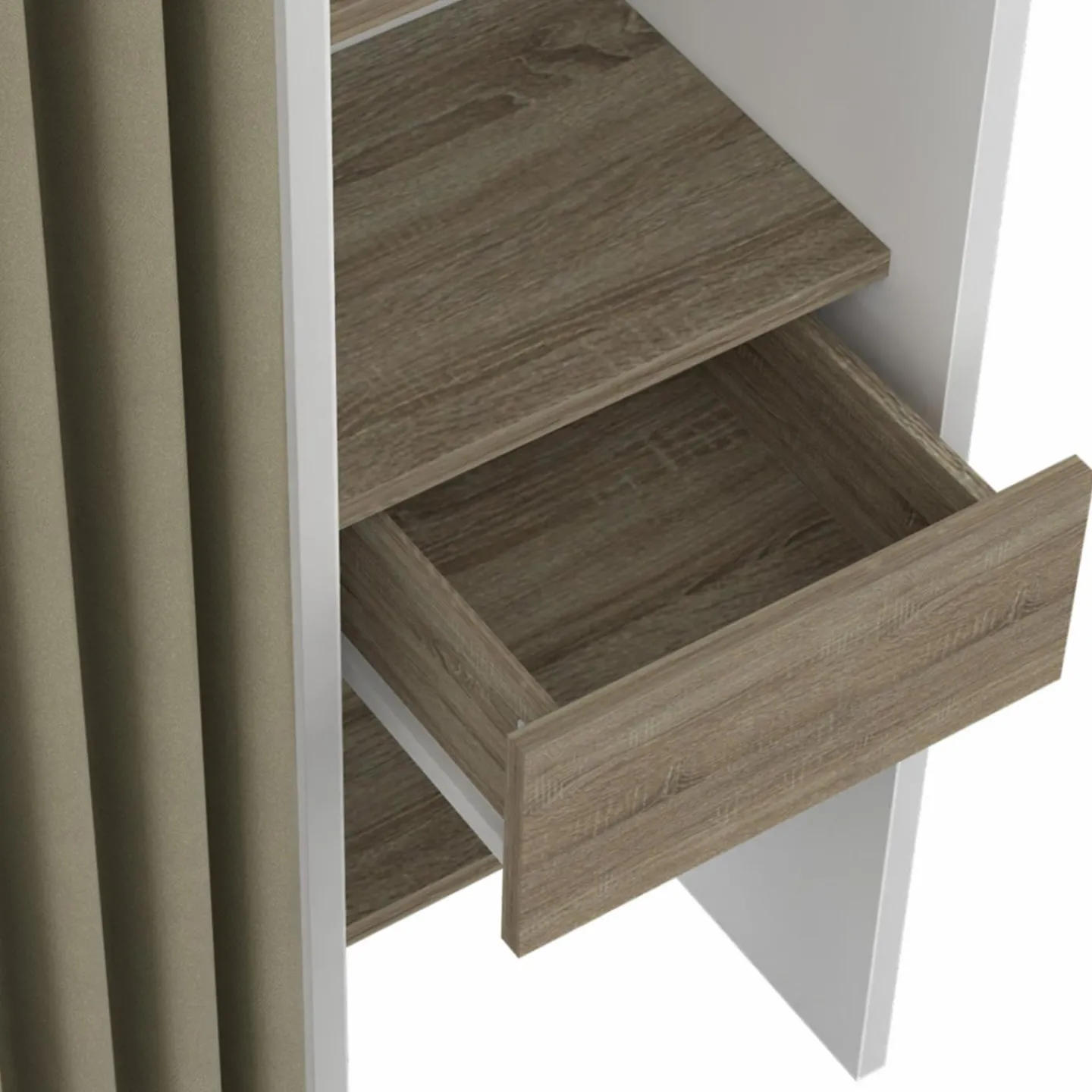 Dressing extensible double blanc et bois avec rideau taupe*IDMarket Hot