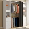 Dressing extensible double blanc 120/180 cm 6 tiroirs + étagères + double penderie + rideau gris*IDMarket Best