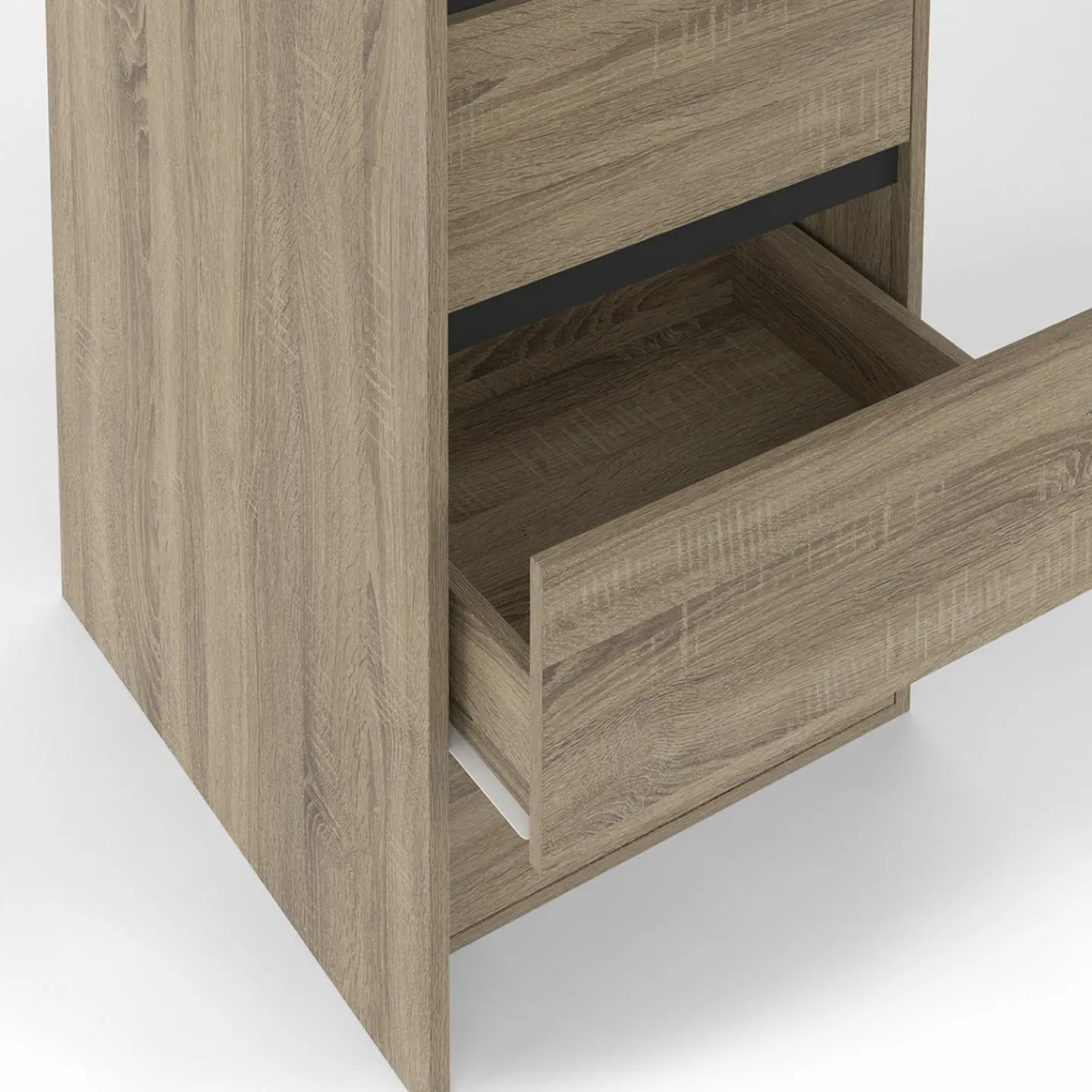 Dressing extensible double effet hêtre 120/180 cm 6 tiroirs + étagères + double penderie + rideau noir*IDMarket Clearance